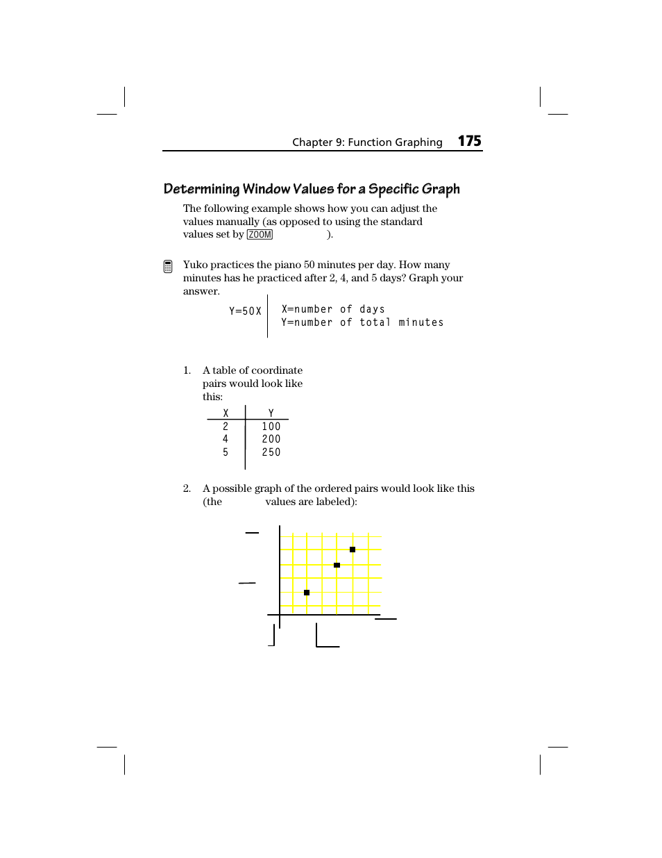 Determining window values for a specific graph | Texas Instruments TI-73 EXPLORER User Manual | Page 181 / 364
