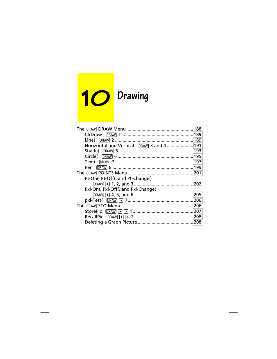 Chapter 10: drawing, Drawing | Texas Instruments TI-73 EXPLORER User Manual | Page 193 / 364