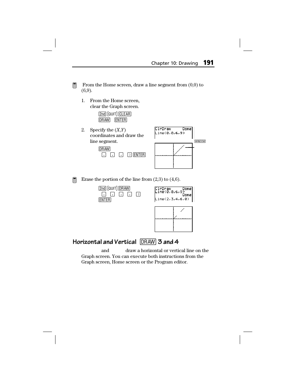 Horizontal and vertical, Horizontal and vertical horizontal and vertical 2, 3 and 4 | Texas Instruments TI-73 EXPLORER User Manual | Page 197 / 364