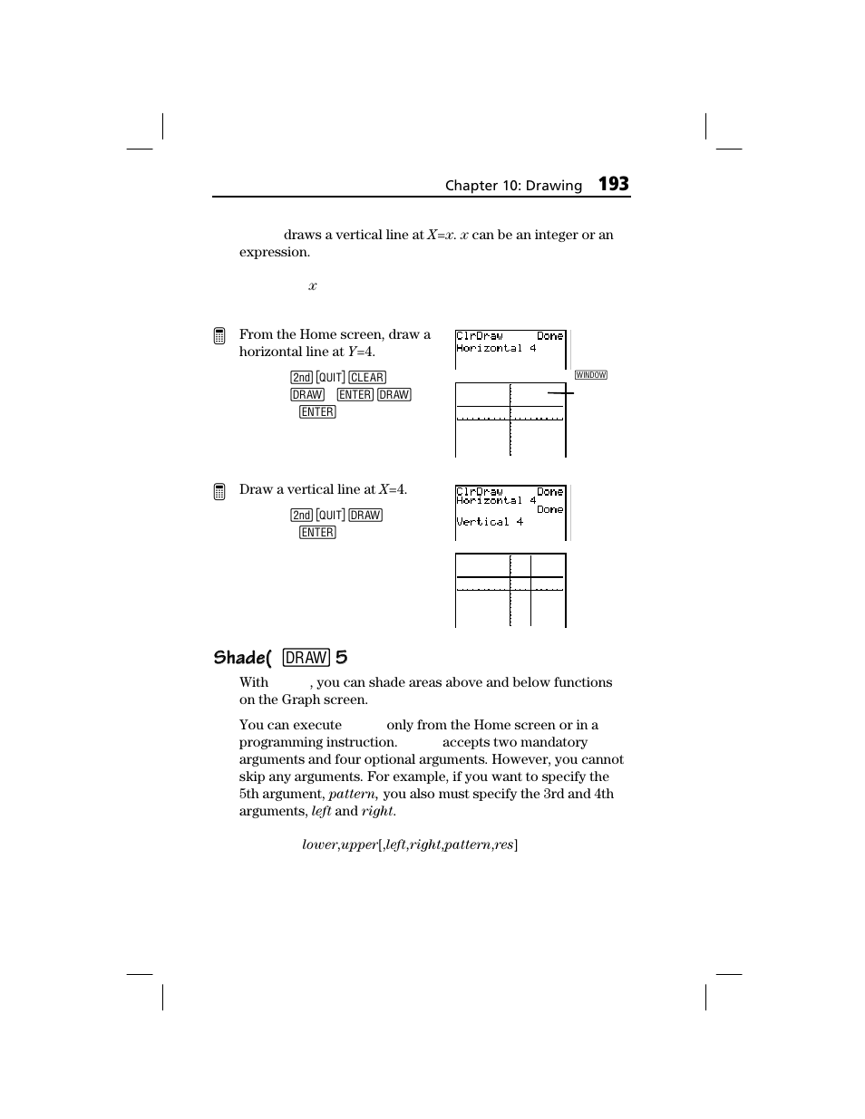 Shade, Shade( shade( 2 | Texas Instruments TI-73 EXPLORER User Manual | Page 199 / 364