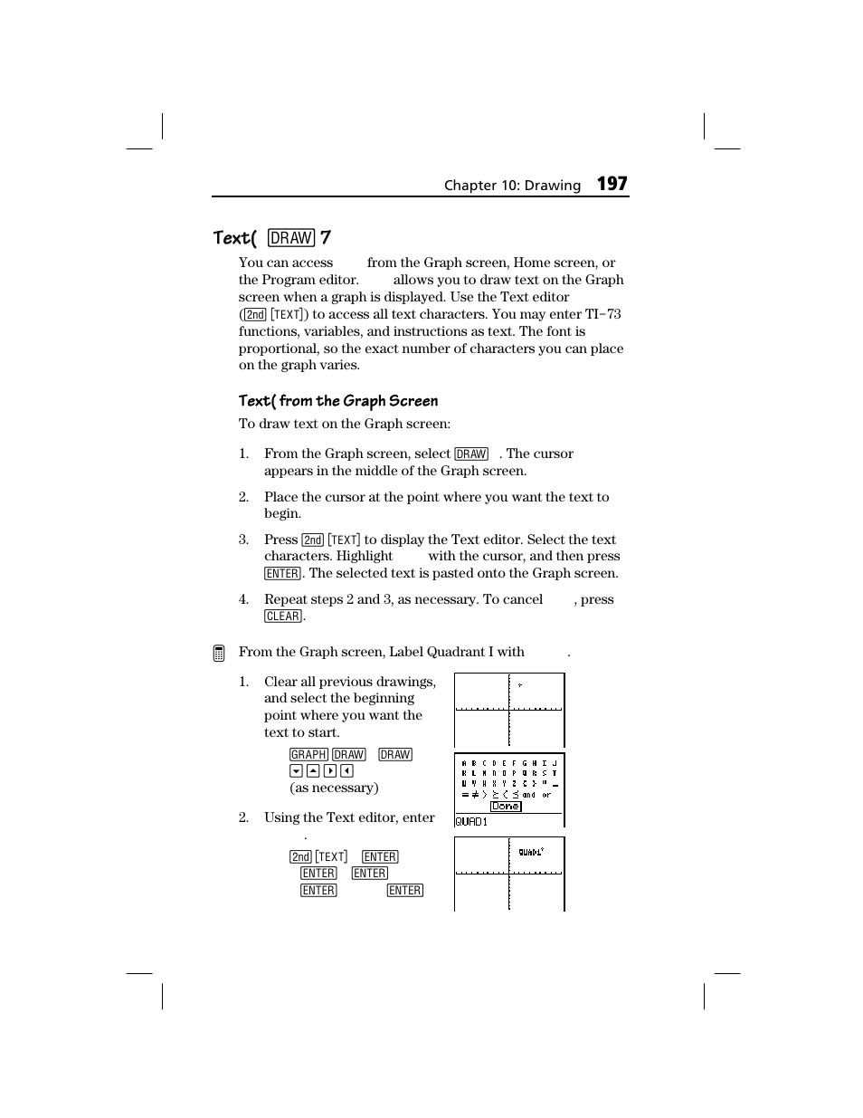 Text, Text( text( 2 | Texas Instruments TI-73 EXPLORER User Manual | Page 203 / 364