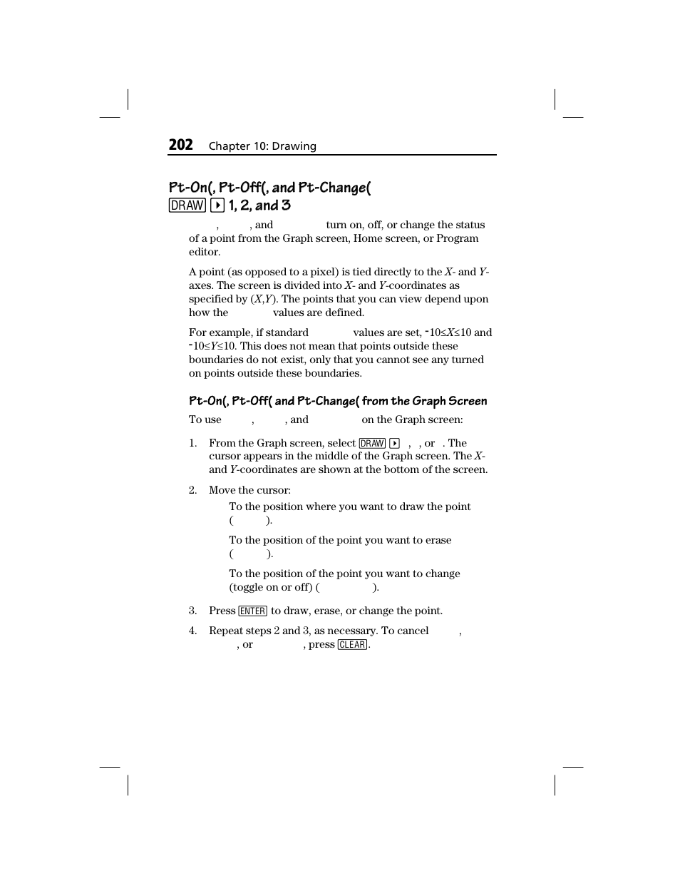 Pt-on(, pt-off(, and pt-change, Pt-on(, pt-off(, and pt-change( 2, 1, 2, and 3 | Texas Instruments TI-73 EXPLORER User Manual | Page 208 / 364