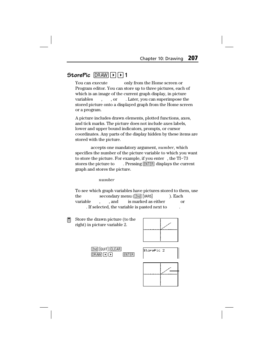 Storepic, Storepic storepic 2 | Texas Instruments TI-73 EXPLORER User Manual | Page 213 / 364