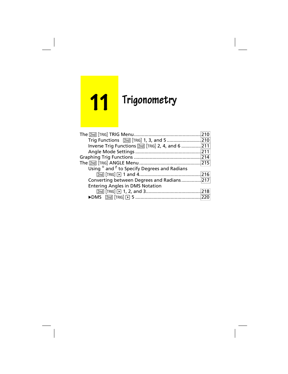 Chapter 11: trigonometry, Trigonometry | Texas Instruments TI-73 EXPLORER User Manual | Page 215 / 364