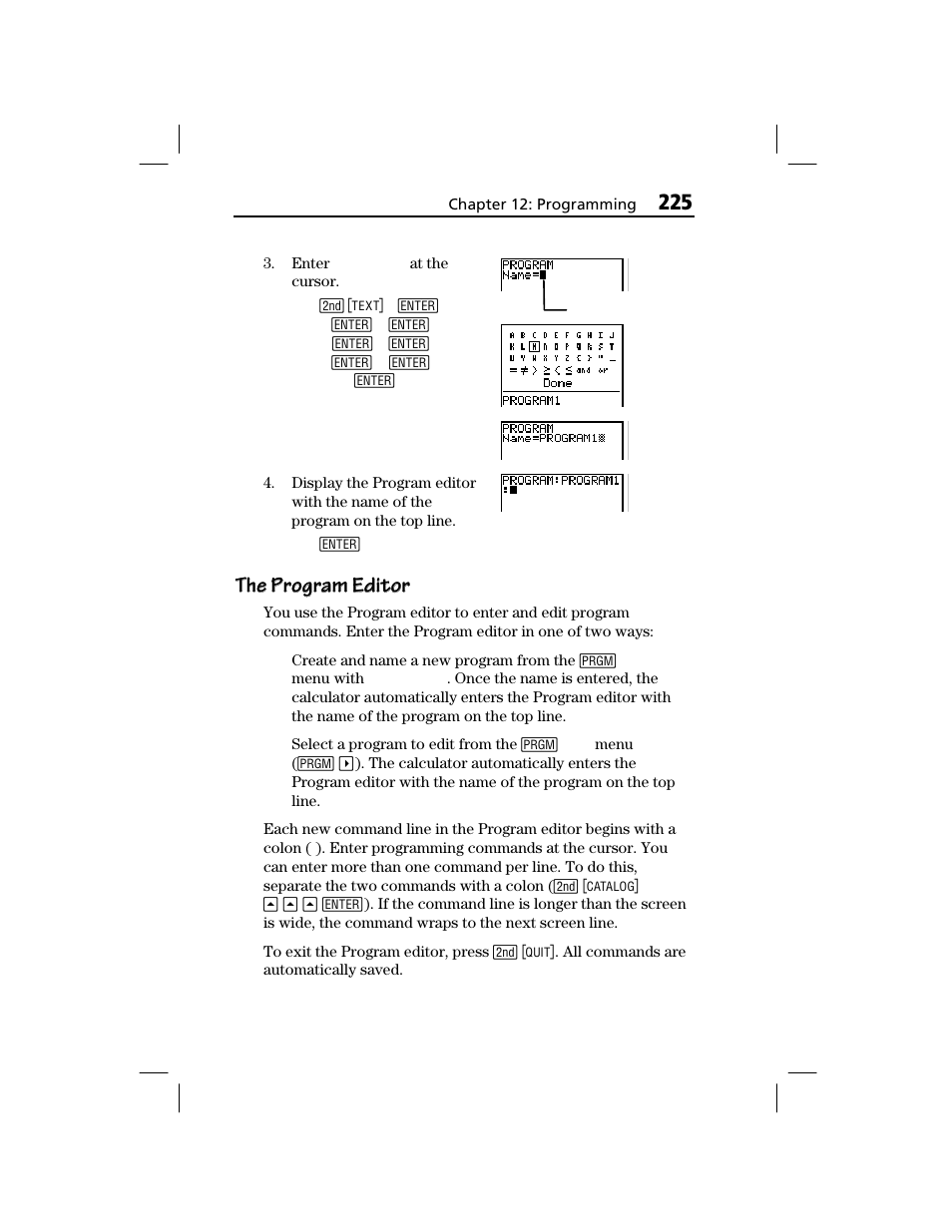 The program editor | Texas Instruments TI-73 EXPLORER User Manual | Page 231 / 364