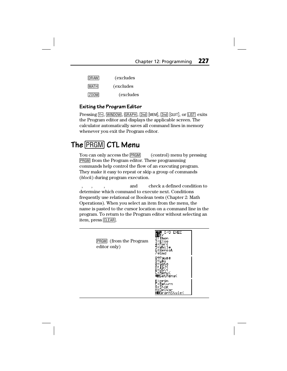 The [prgm] ctl menu, The 8, Ctl menu | Texas Instruments TI-73 EXPLORER User Manual | Page 233 / 364