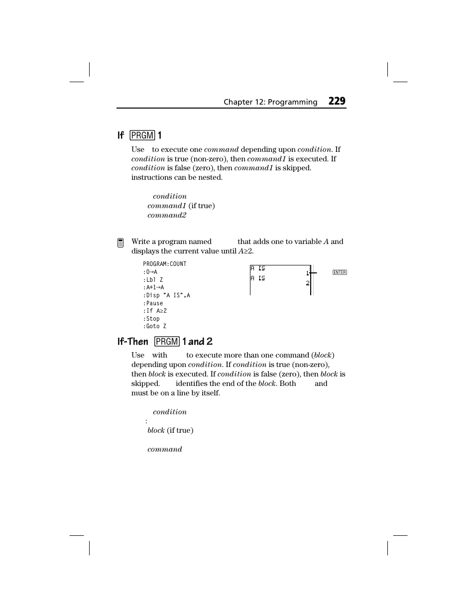 If-then, If if 8, If-then if-then 8 | 1 and 2 | Texas Instruments TI-73 EXPLORER User Manual | Page 235 / 364