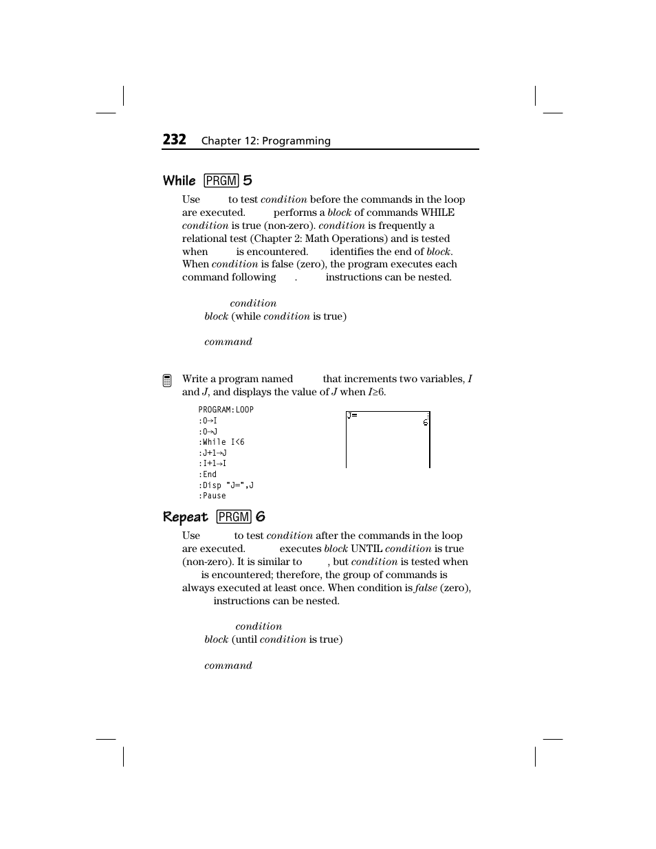 While, Repeat, While while 8 | Repeat repeat 8 | Texas Instruments TI-73 EXPLORER User Manual | Page 238 / 364