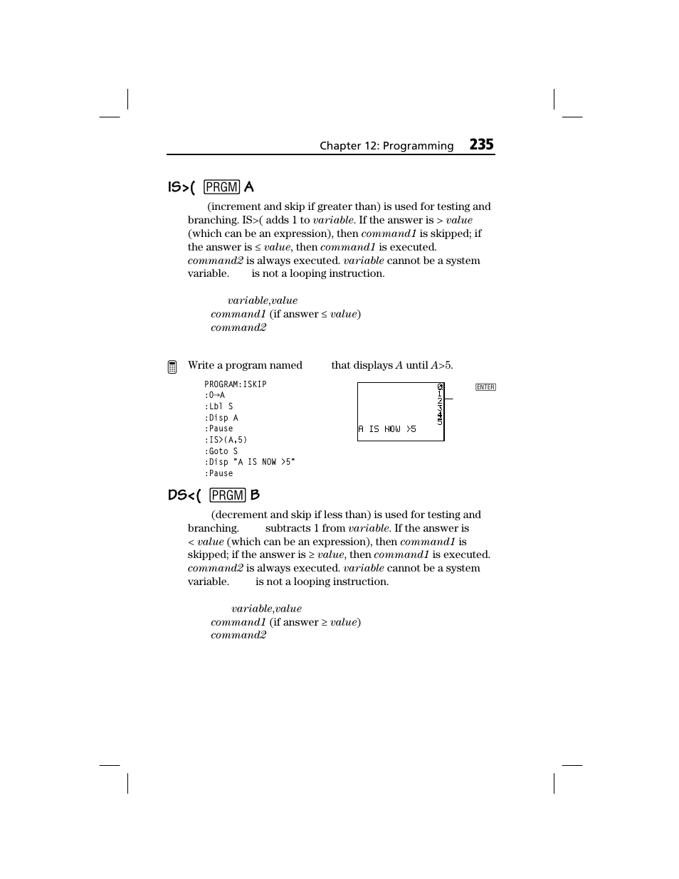 Is>( is>( 8, Ds<( ds<( 8 | Texas Instruments TI-73 EXPLORER User Manual | Page 241 / 364