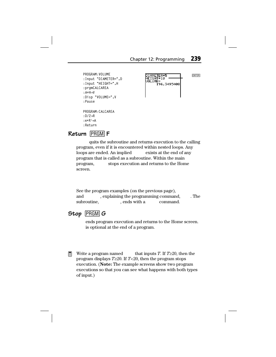 Return, Stop, Return return 8 | Stop stop 8 | Texas Instruments TI-73 EXPLORER User Manual | Page 245 / 364