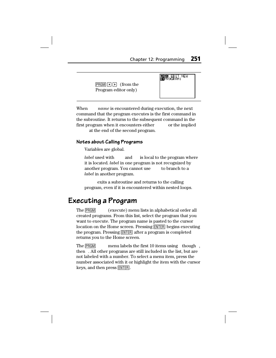 Executing a program | Texas Instruments TI-73 EXPLORER User Manual | Page 257 / 364