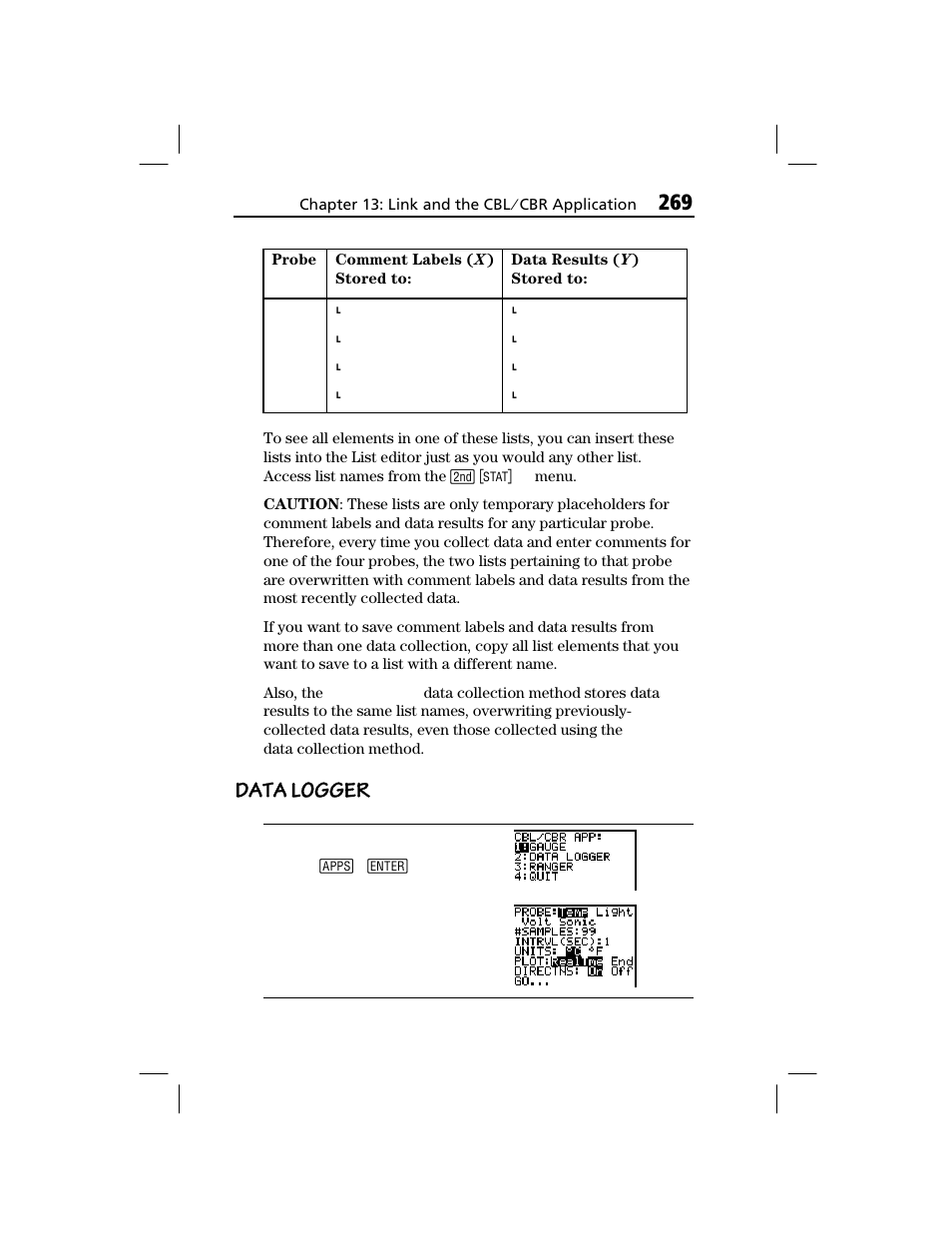 Data logger | Texas Instruments TI-73 EXPLORER User Manual | Page 275 / 364