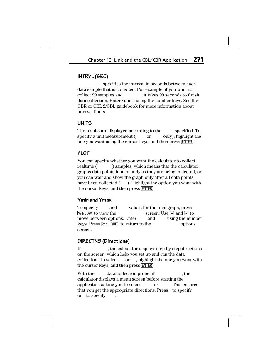 Intrvl (sec), Units, Plot | Ymin and ymax, Directns (directions) | Texas Instruments TI-73 EXPLORER User Manual | Page 277 / 364