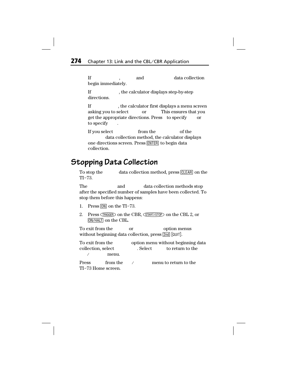 Stopping data collection | Texas Instruments TI-73 EXPLORER User Manual | Page 280 / 364