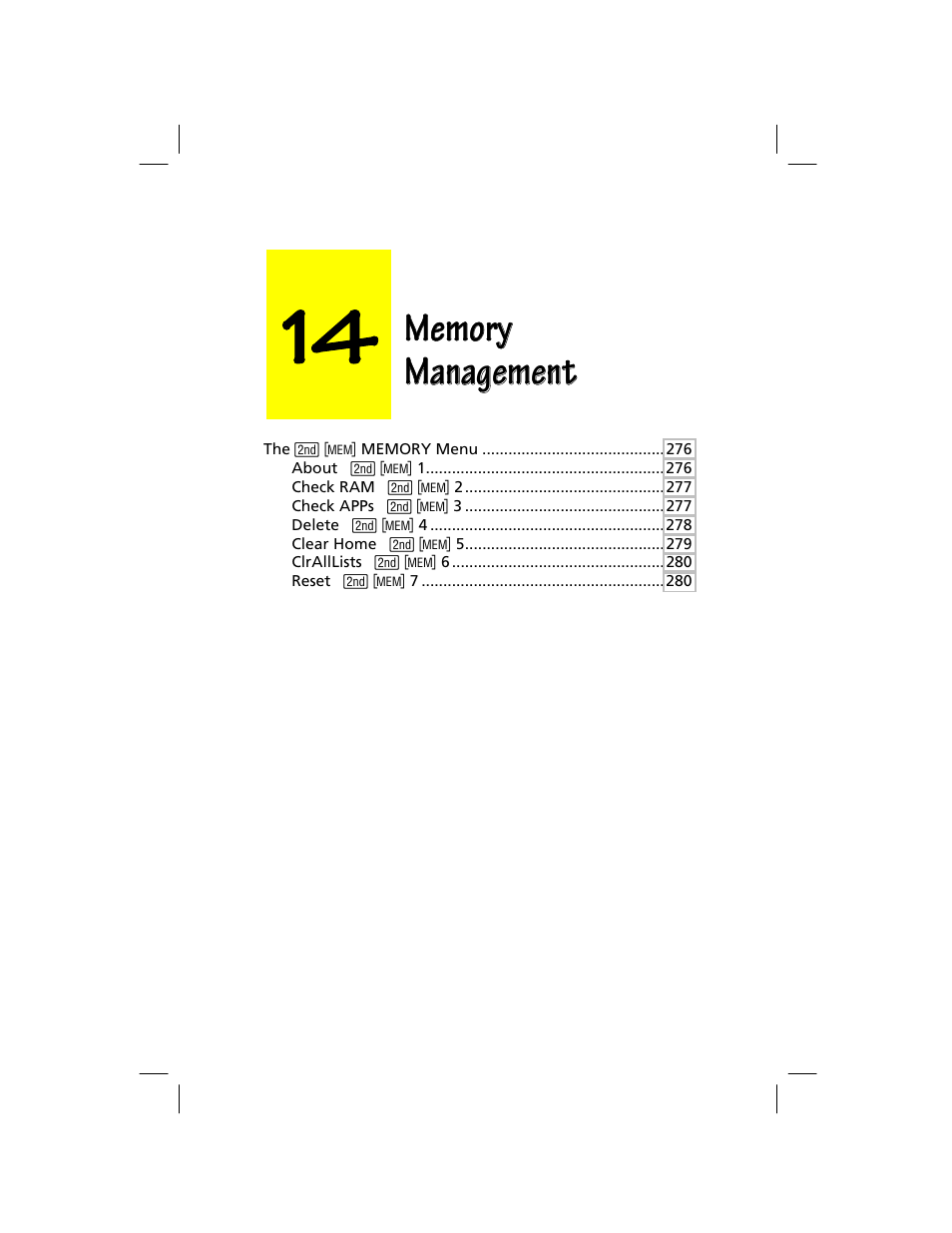 Chapter 14: memory management, Management | Texas Instruments TI-73 EXPLORER User Manual | Page 281 / 364