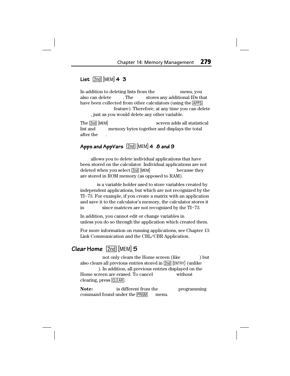Clear home, Clear home clear home | Texas Instruments TI-73 EXPLORER User Manual | Page 285 / 364