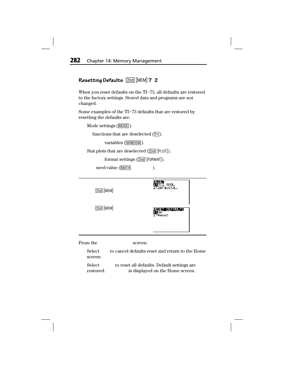 Resetting defaults | Texas Instruments TI-73 EXPLORER User Manual | Page 288 / 364