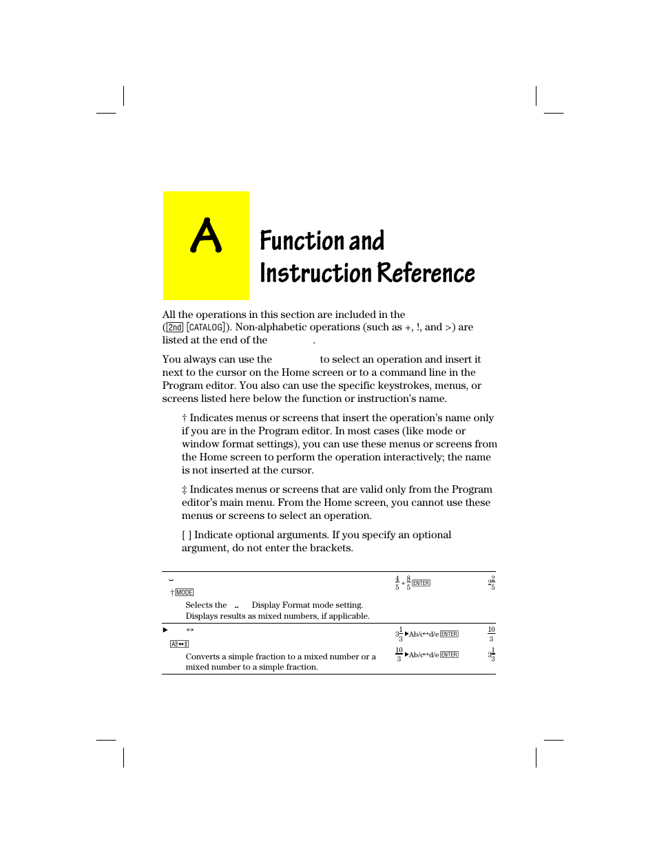 Appendix a: function and instruction reference, Function and, Instruction reference | Texas Instruments TI-73 EXPLORER User Manual | Page 289 / 364