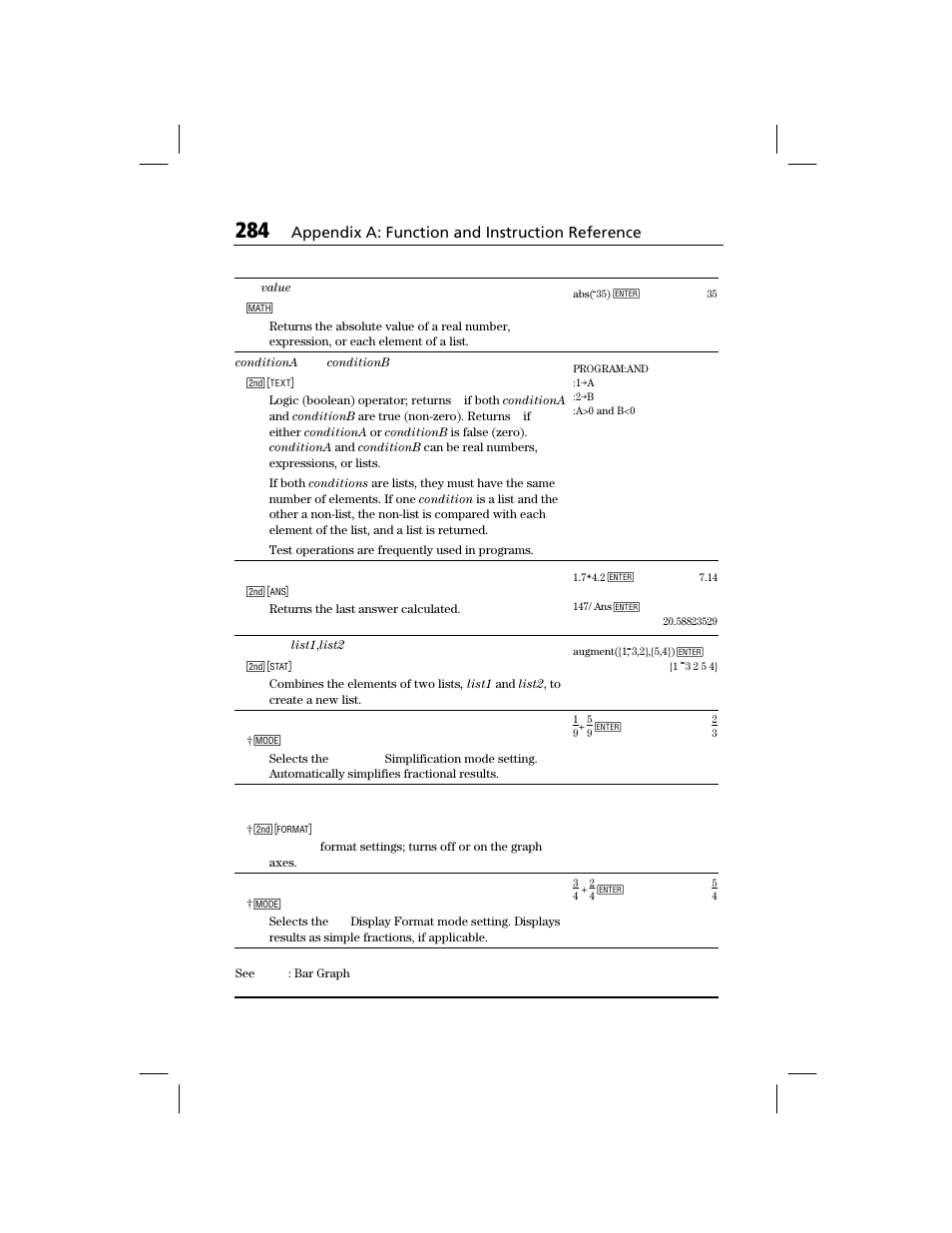 Appendix a: function and instruction reference | Texas Instruments TI-73 EXPLORER User Manual | Page 290 / 364