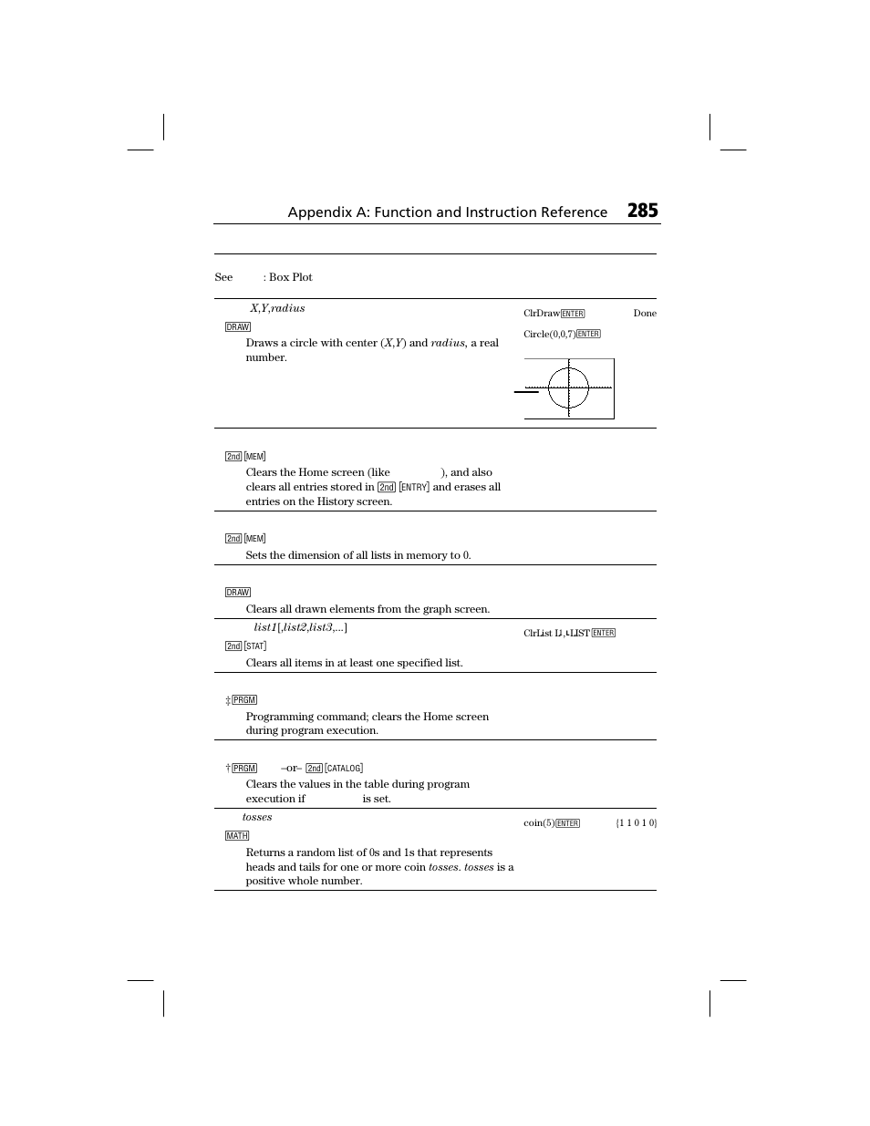 Appendix a: function and instruction reference | Texas Instruments TI-73 EXPLORER User Manual | Page 291 / 364