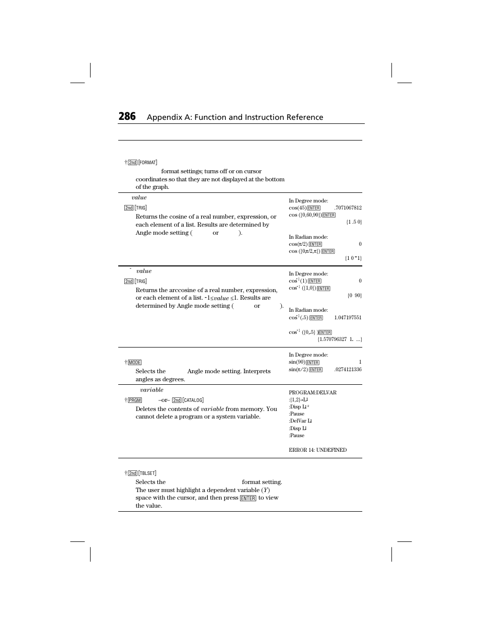 Appendix a: function and instruction reference | Texas Instruments TI-73 EXPLORER User Manual | Page 292 / 364