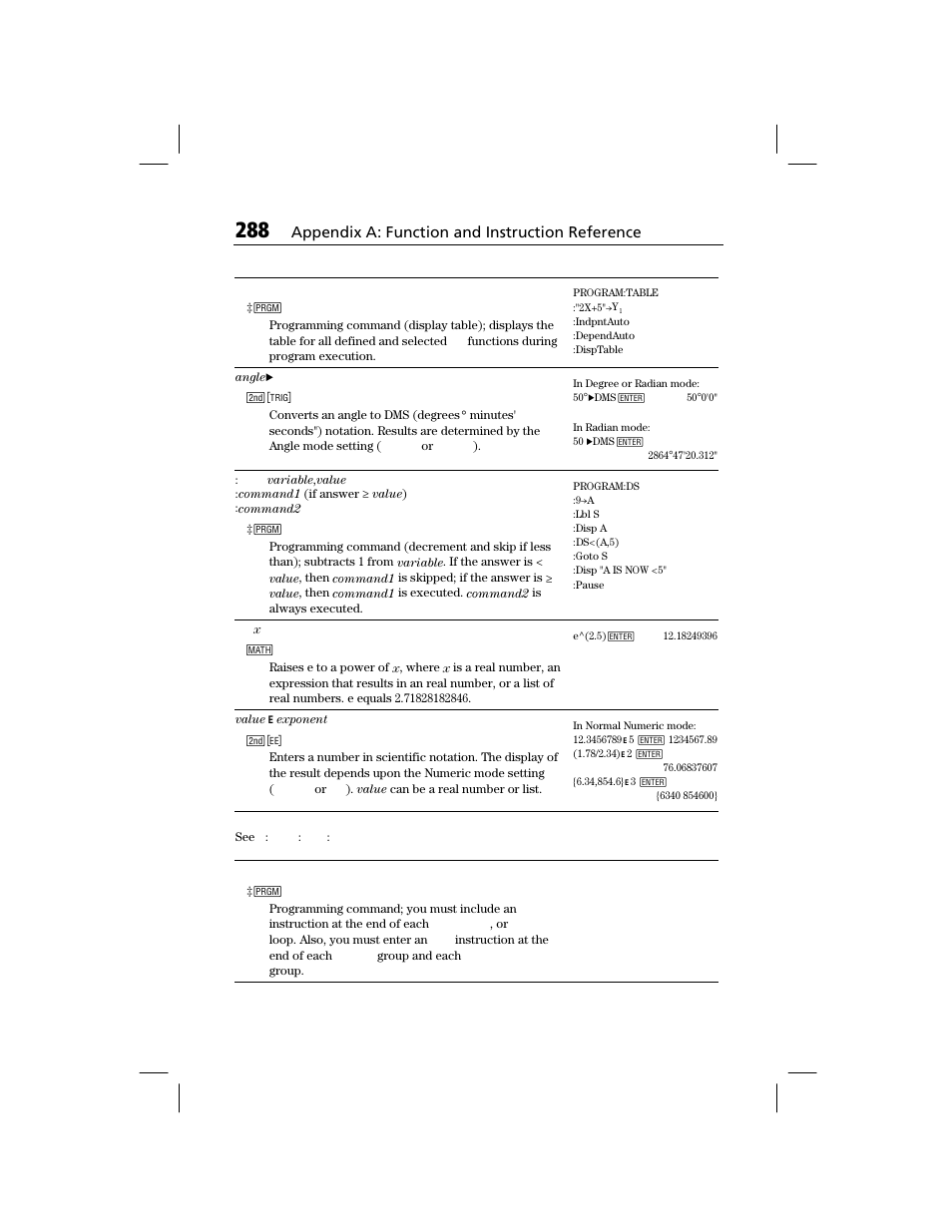 Appendix a: function and instruction reference | Texas Instruments TI-73 EXPLORER User Manual | Page 294 / 364