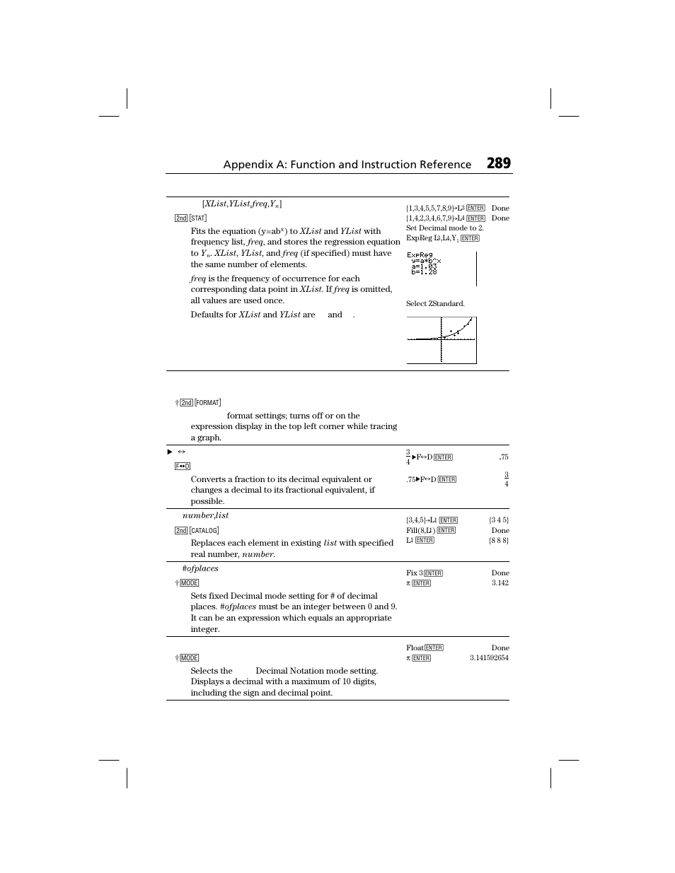 Appendix a: function and instruction reference | Texas Instruments TI-73 EXPLORER User Manual | Page 295 / 364