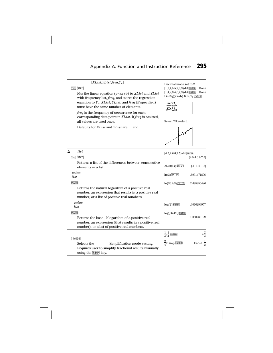 Appendix a: function and instruction reference | Texas Instruments TI-73 EXPLORER User Manual | Page 301 / 364