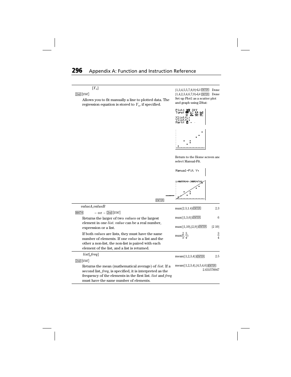 Appendix a: function and instruction reference | Texas Instruments TI-73 EXPLORER User Manual | Page 302 / 364