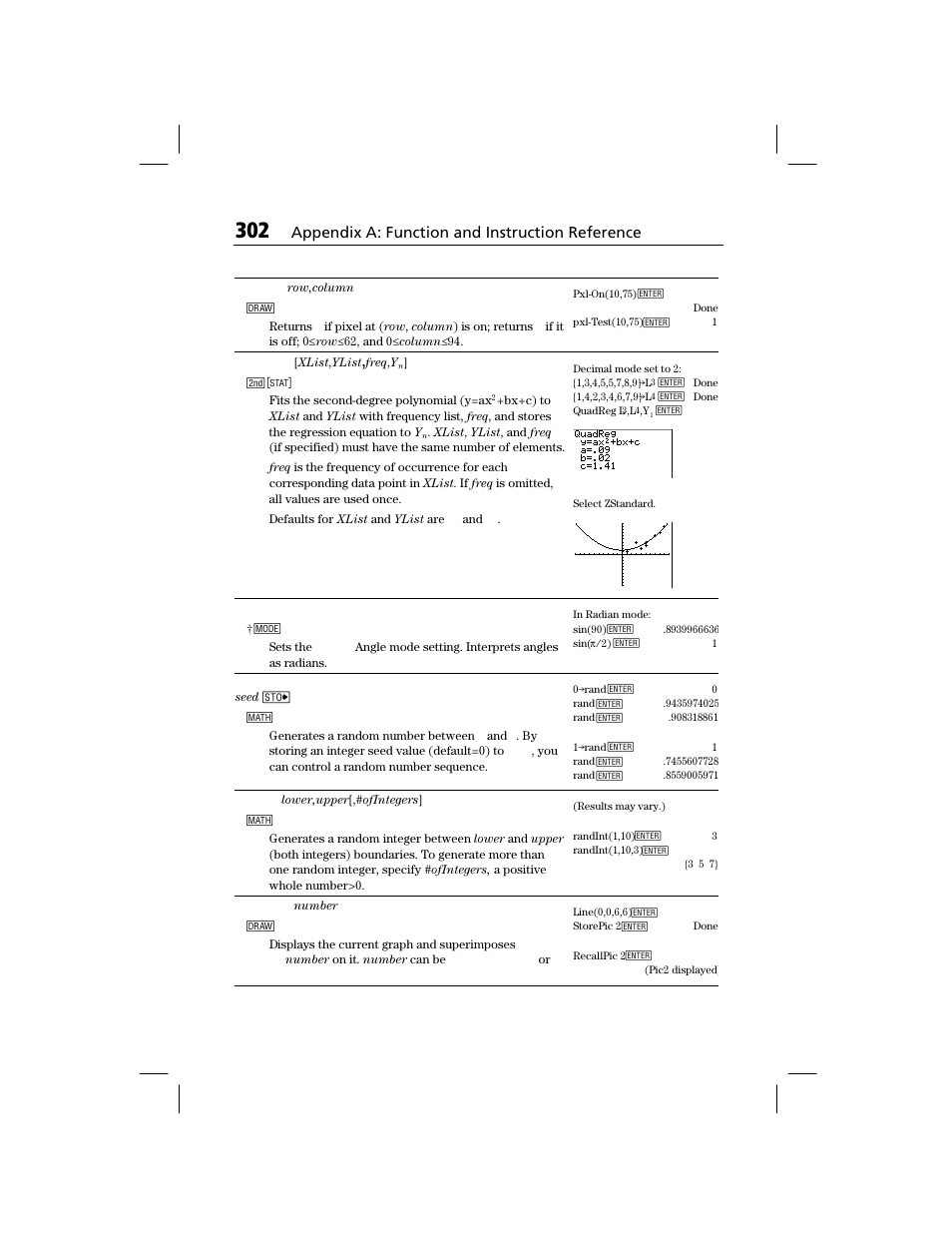 Q, r, Appendix a: function and instruction reference | Texas Instruments TI-73 EXPLORER User Manual | Page 308 / 364