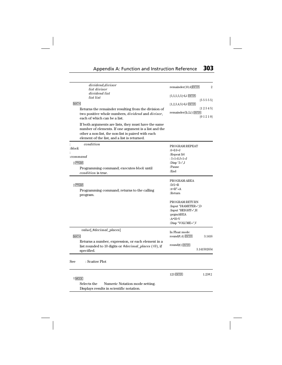 Appendix a: function and instruction reference | Texas Instruments TI-73 EXPLORER User Manual | Page 309 / 364