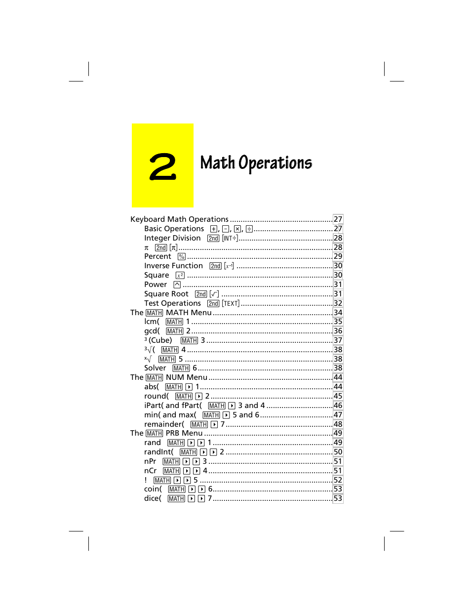 Chapter 2: math operations, Math operations | Texas Instruments TI-73 EXPLORER User Manual | Page 31 / 364