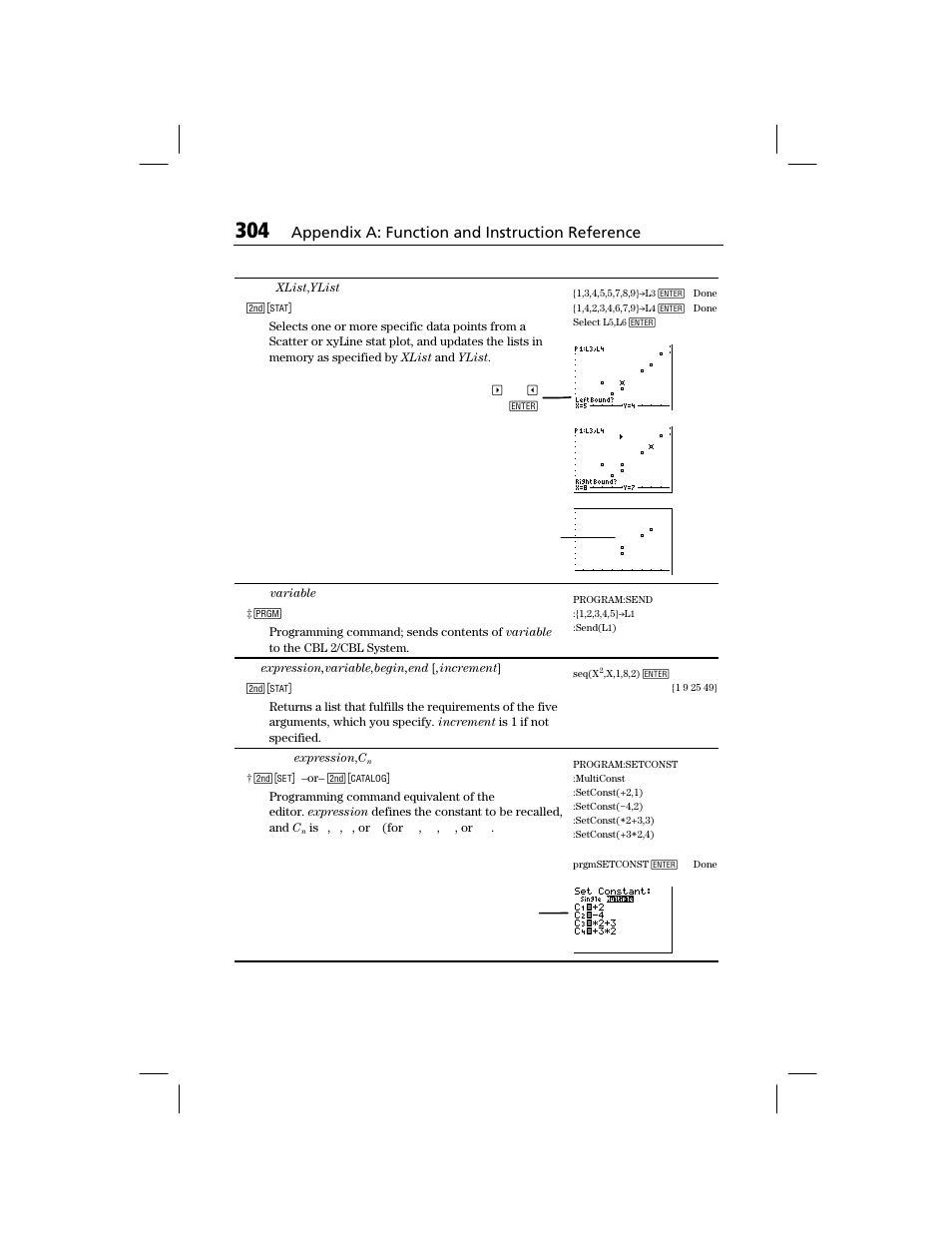 Appendix a: function and instruction reference | Texas Instruments TI-73 EXPLORER User Manual | Page 310 / 364