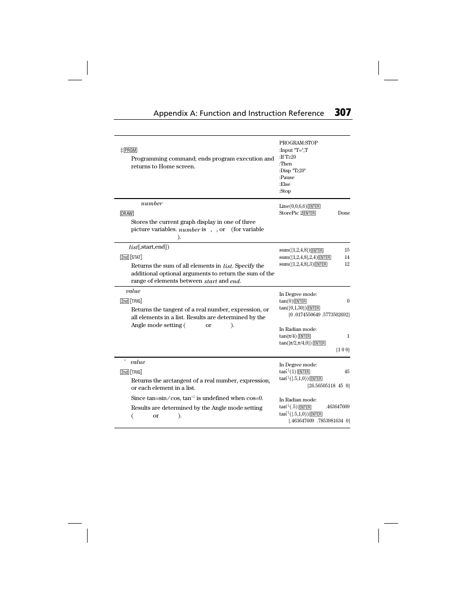 Appendix a: function and instruction reference | Texas Instruments TI-73 EXPLORER User Manual | Page 313 / 364