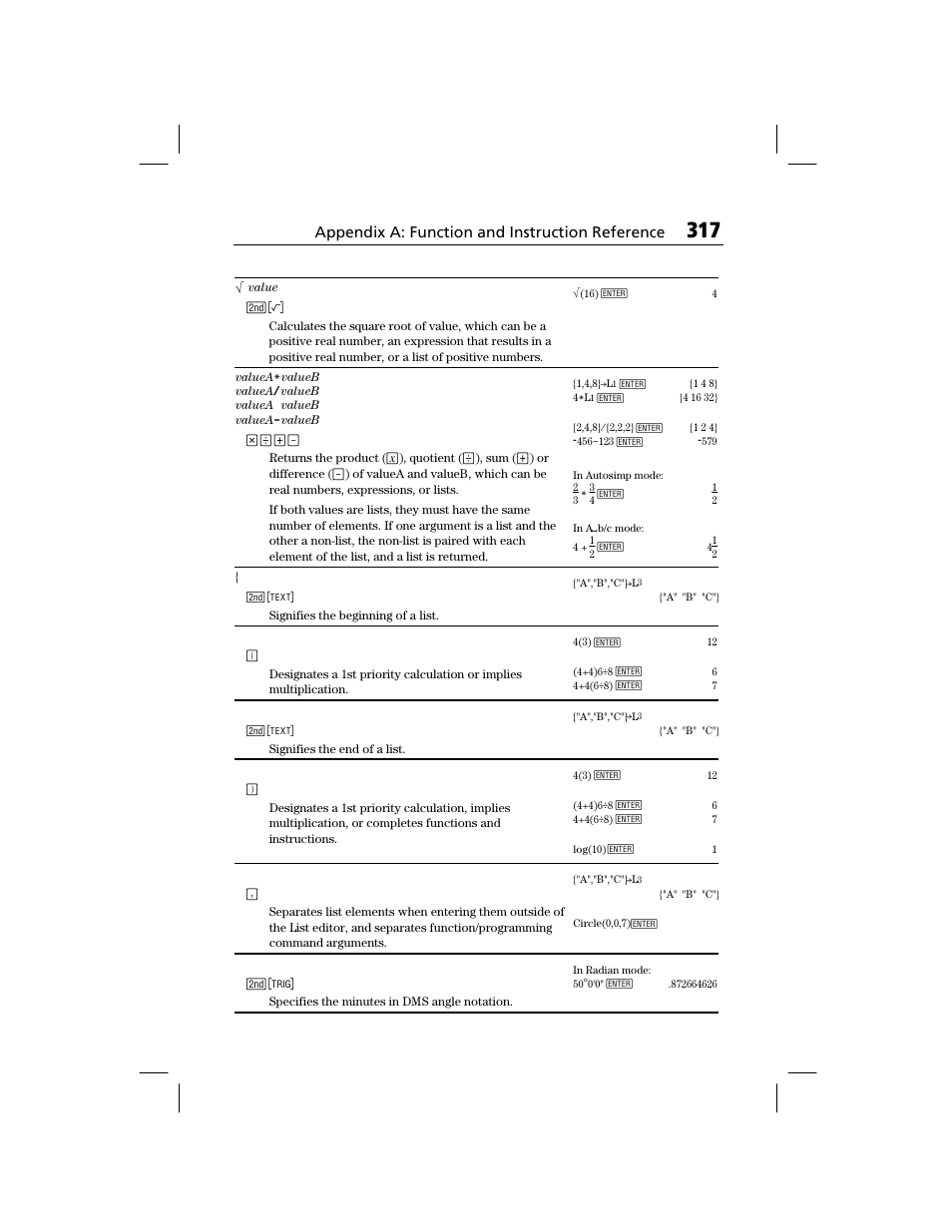 Appendix a: function and instruction reference | Texas Instruments TI-73 EXPLORER User Manual | Page 323 / 364