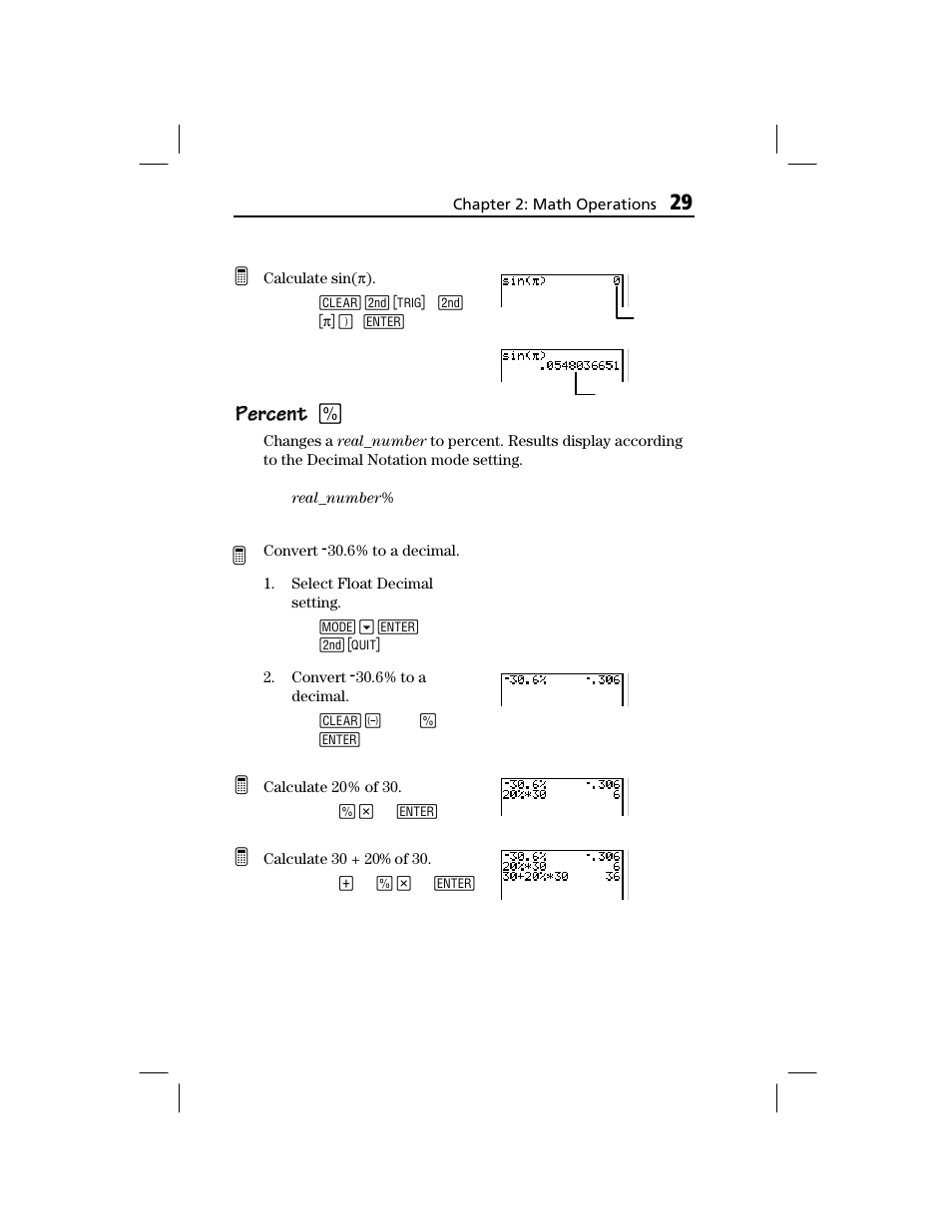 Percent, Percent percent c | Texas Instruments TI-73 EXPLORER User Manual | Page 35 / 364