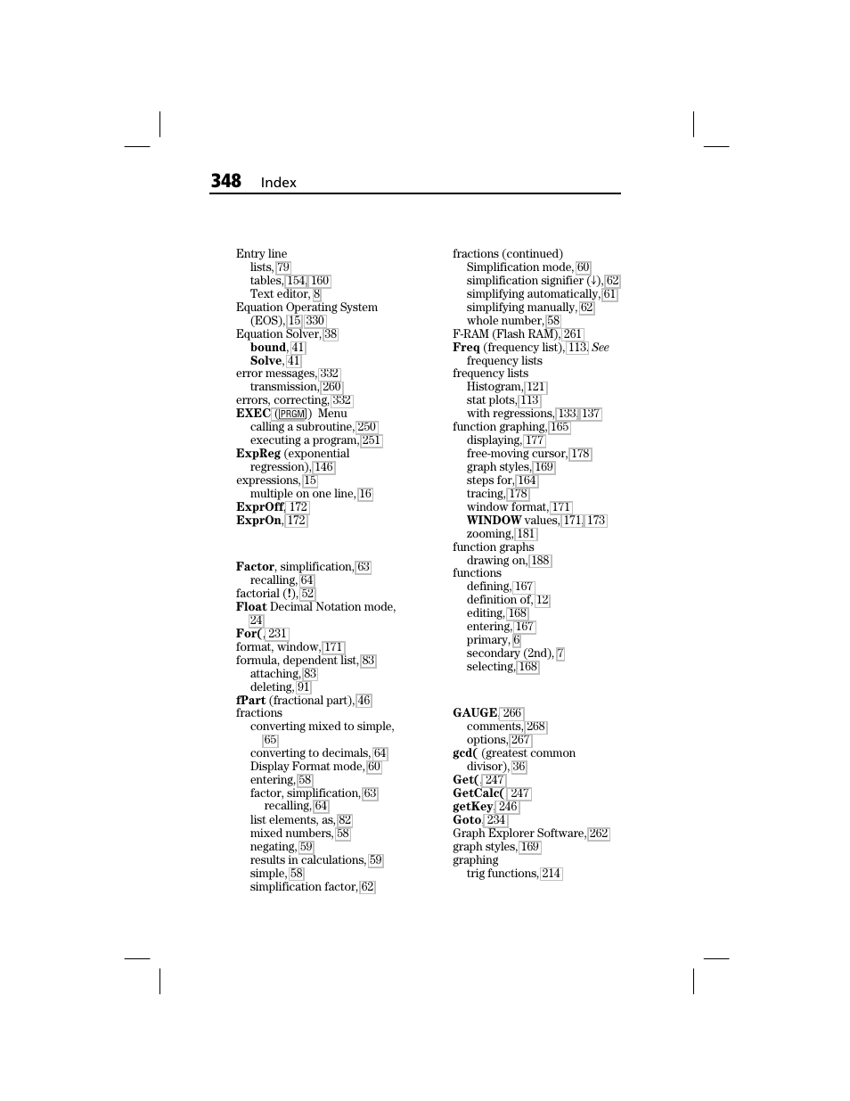 F, g | Texas Instruments TI-73 EXPLORER User Manual | Page 354 / 364