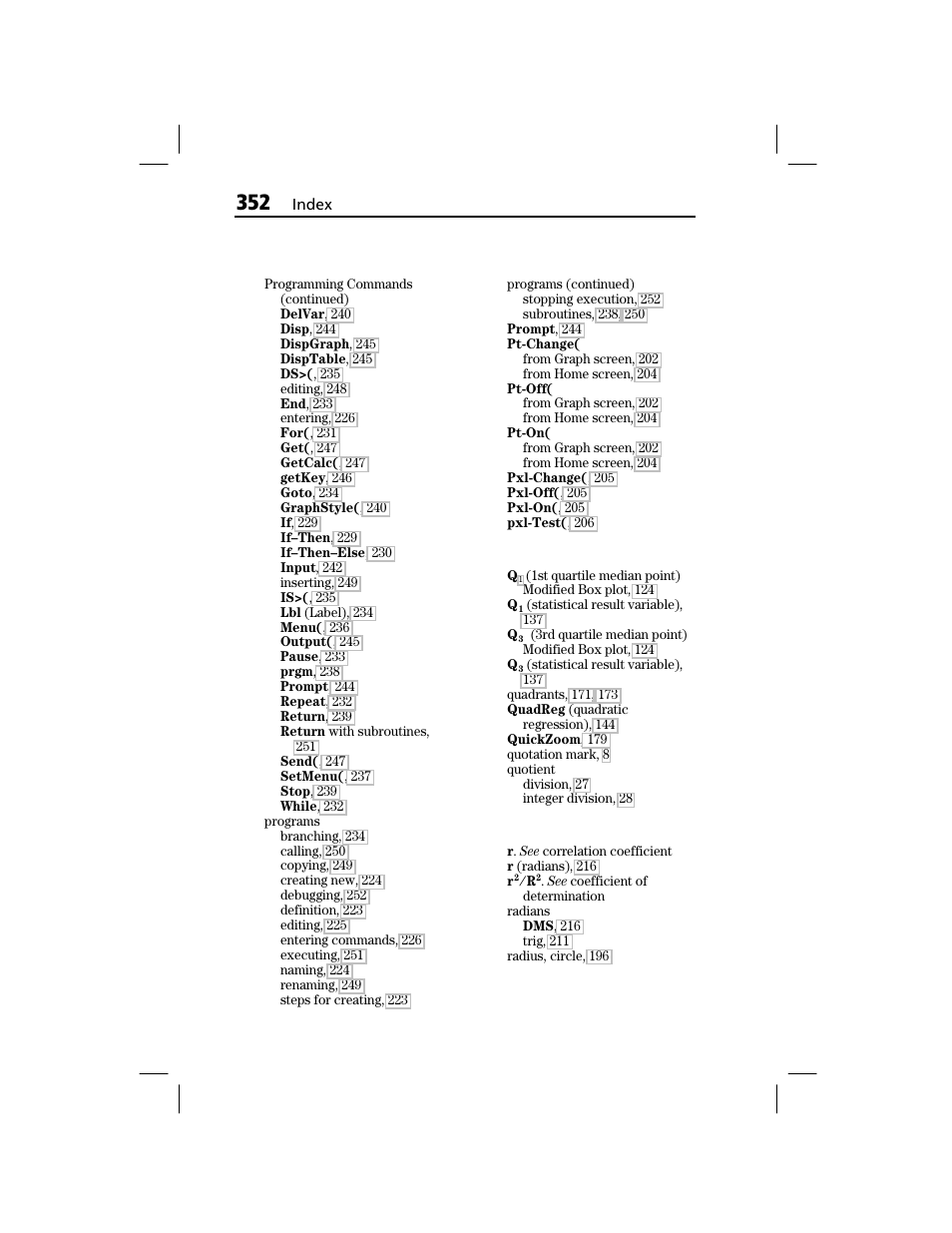 Q, r | Texas Instruments TI-73 EXPLORER User Manual | Page 358 / 364