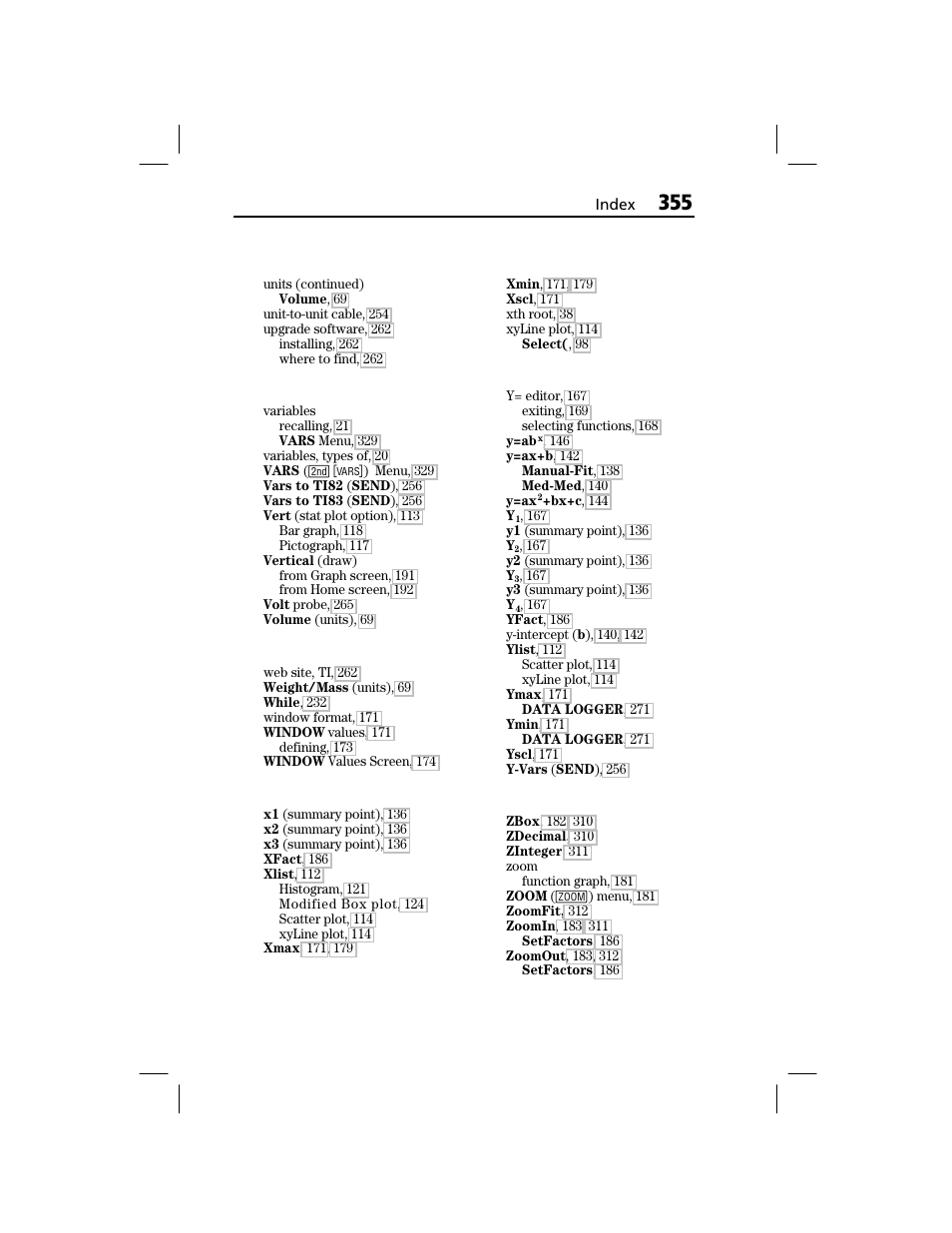 V, w, x, y, z | Texas Instruments TI-73 EXPLORER User Manual | Page 361 / 364