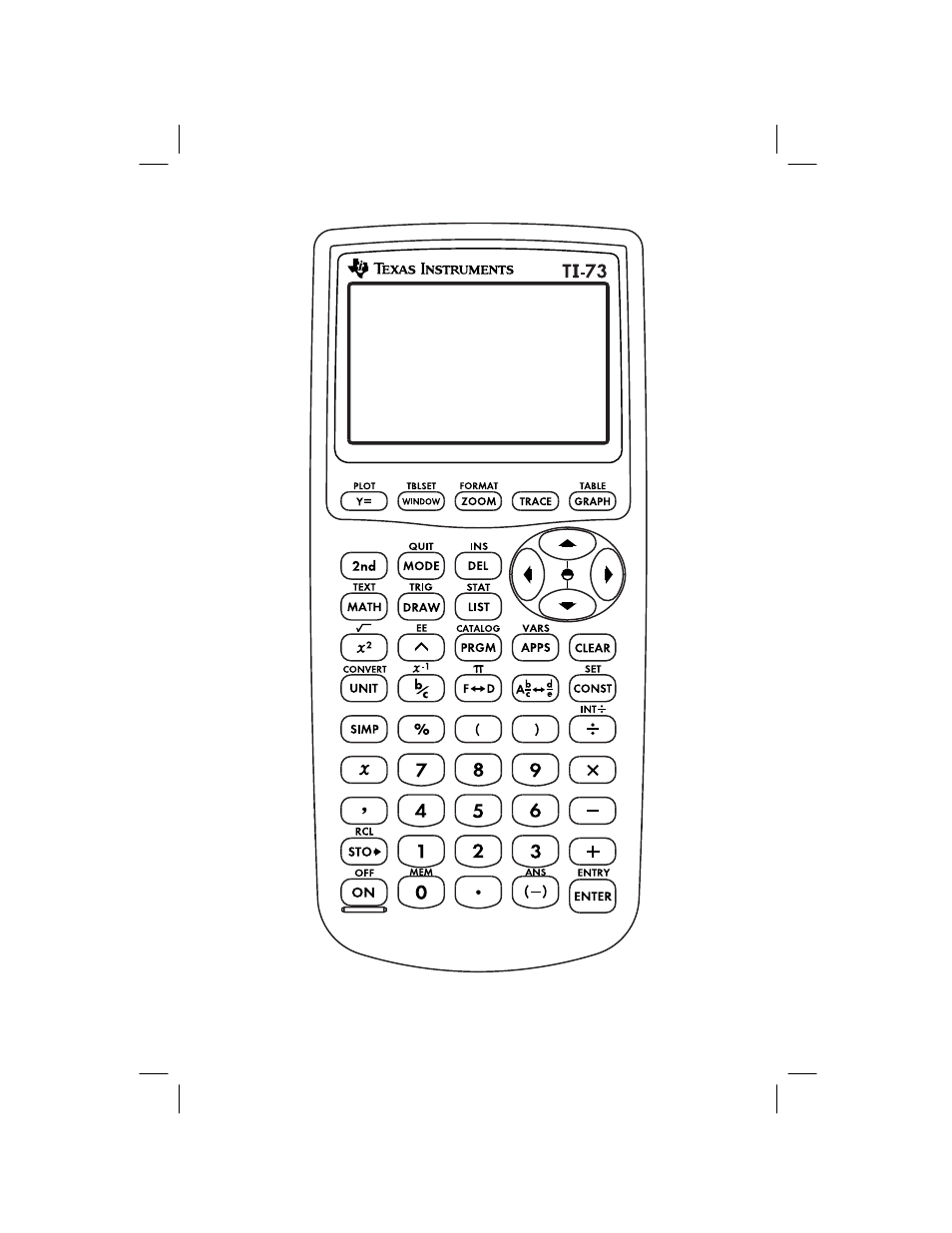 Ti-73 calculator, Line drawing | Texas Instruments TI-73 EXPLORER User Manual | Page 363 / 364