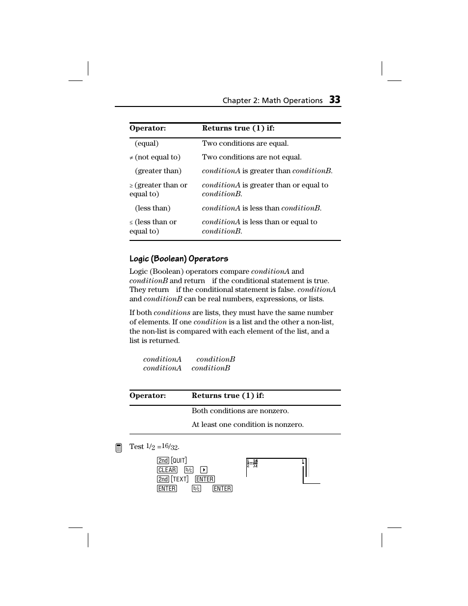 Logic (boolean) operators | Texas Instruments TI-73 EXPLORER User Manual | Page 39 / 364