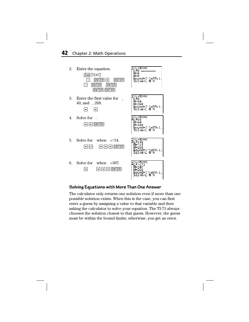 Solving equations with more than one answer | Texas Instruments TI-73 EXPLORER User Manual | Page 48 / 364