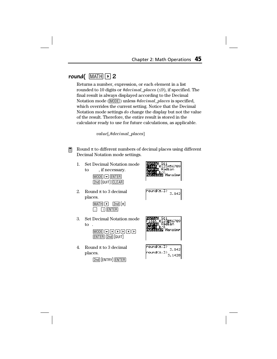 Round, Round( round( 1 | Texas Instruments TI-73 EXPLORER User Manual | Page 51 / 364