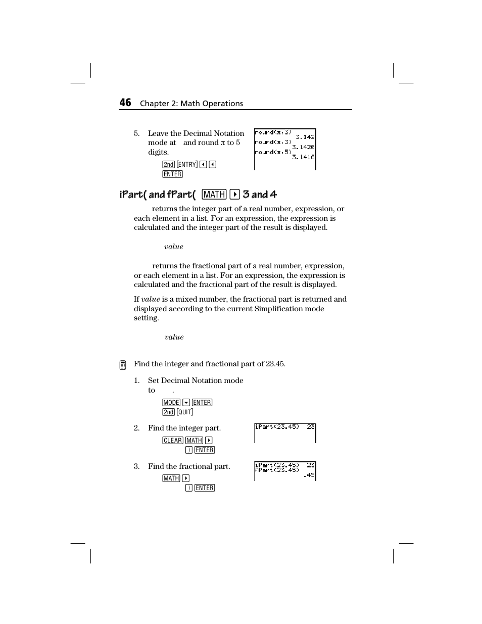 Ipart( and fpart, Ipart( and fpart( ipart( and fpart( 1, 3 and 4 | Texas Instruments TI-73 EXPLORER User Manual | Page 52 / 364