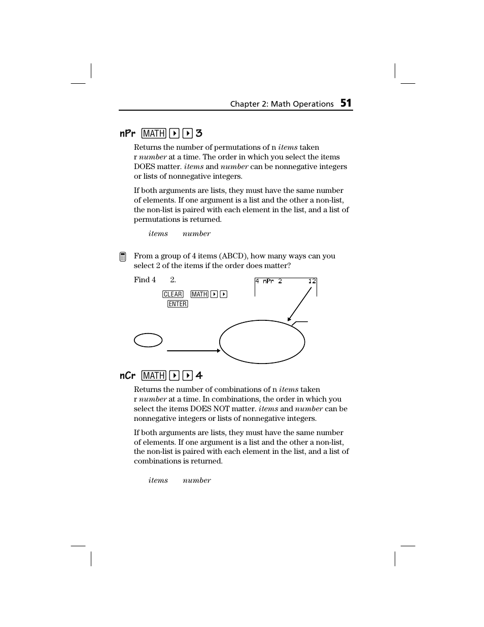 Npr npr 1, Ncr ncr 1 | Texas Instruments TI-73 EXPLORER User Manual | Page 57 / 364