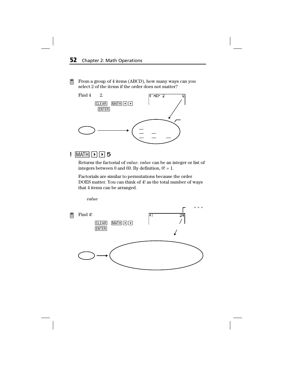 Factorial) | Texas Instruments TI-73 EXPLORER User Manual | Page 58 / 364