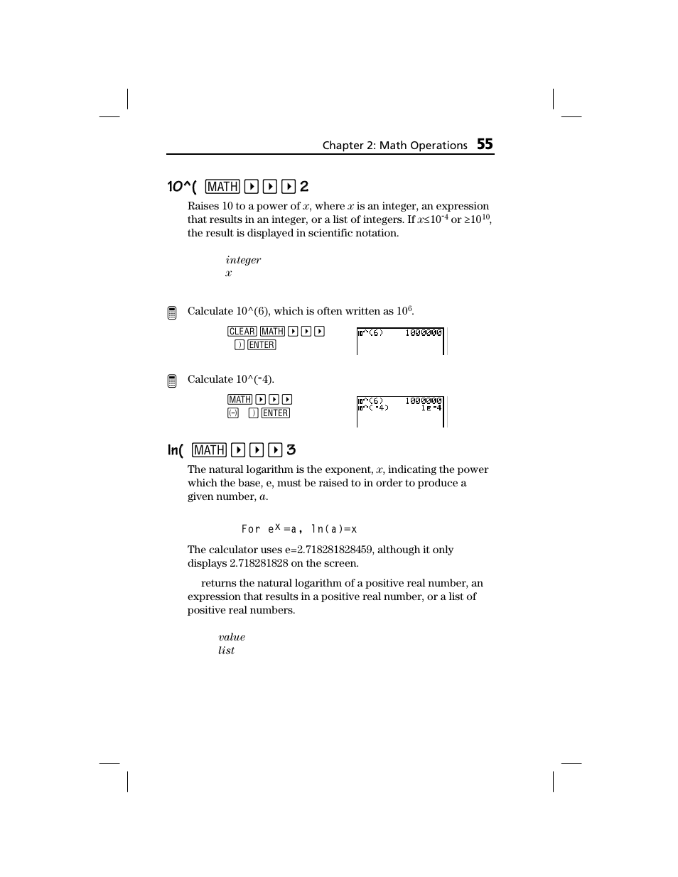 Ln( ln( 1 | Texas Instruments TI-73 EXPLORER User Manual | Page 61 / 364