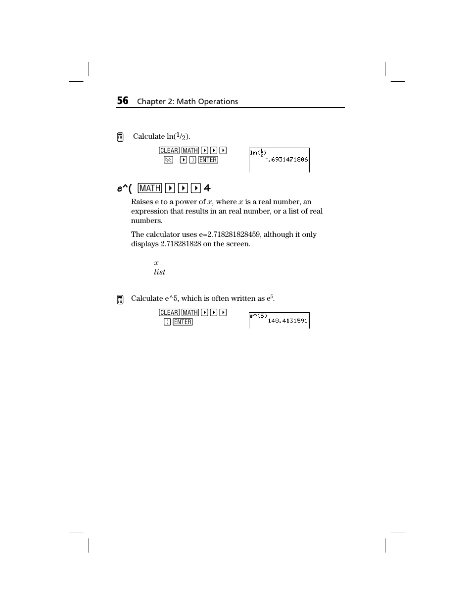 E^( e^( 1 | Texas Instruments TI-73 EXPLORER User Manual | Page 62 / 364