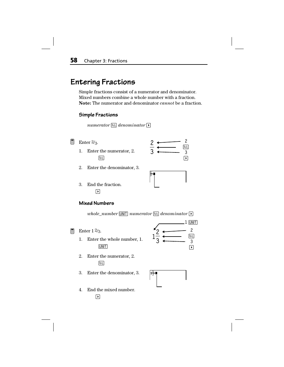 Entering fractions | Texas Instruments TI-73 EXPLORER User Manual | Page 64 / 364