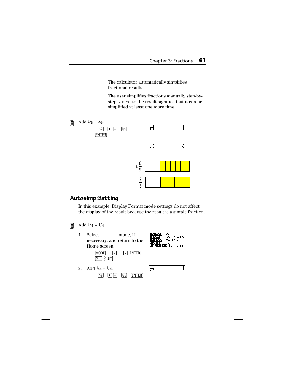 Autosimp setting | Texas Instruments TI-73 EXPLORER User Manual | Page 67 / 364